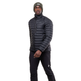 Mountain Equipment Earthrise Men's Jacket in Black - side view showing fit and dual tether hem drawcords