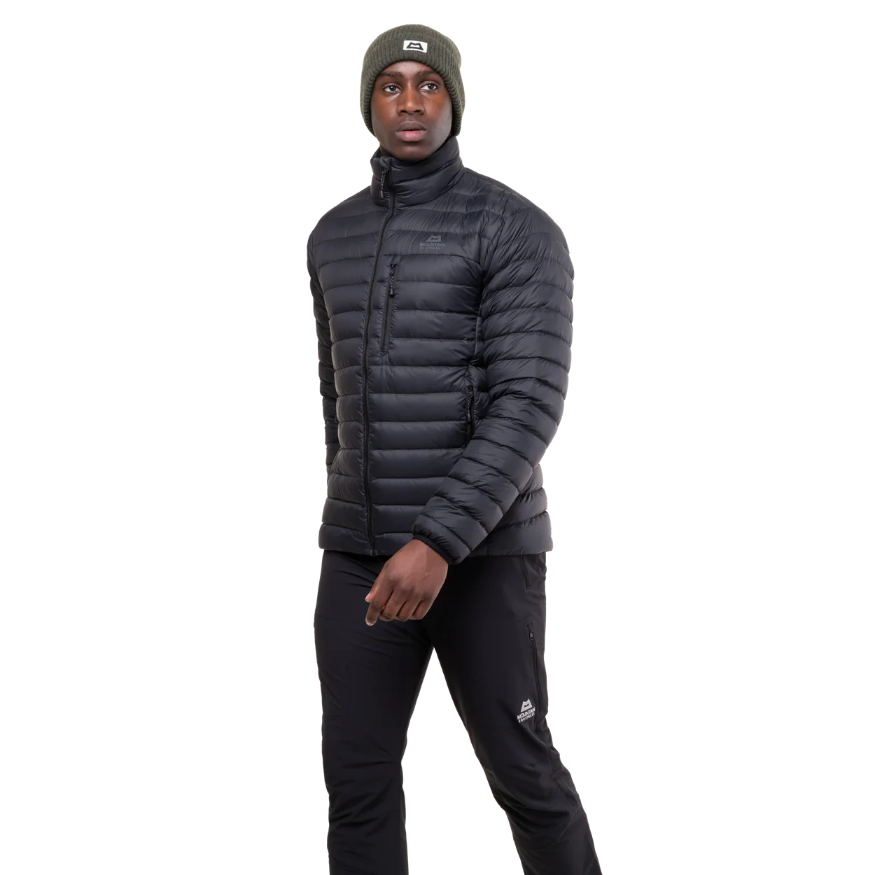 Mountain Equipment Earthrise Men's Jacket in Black - side view showing fit and dual tether hem drawcords