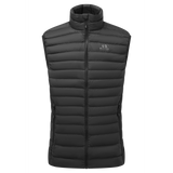 Mountain Equipment Earthrise Men's Vest in Black - front view showing 100% recycled down insulation and stitch-through baffle construction