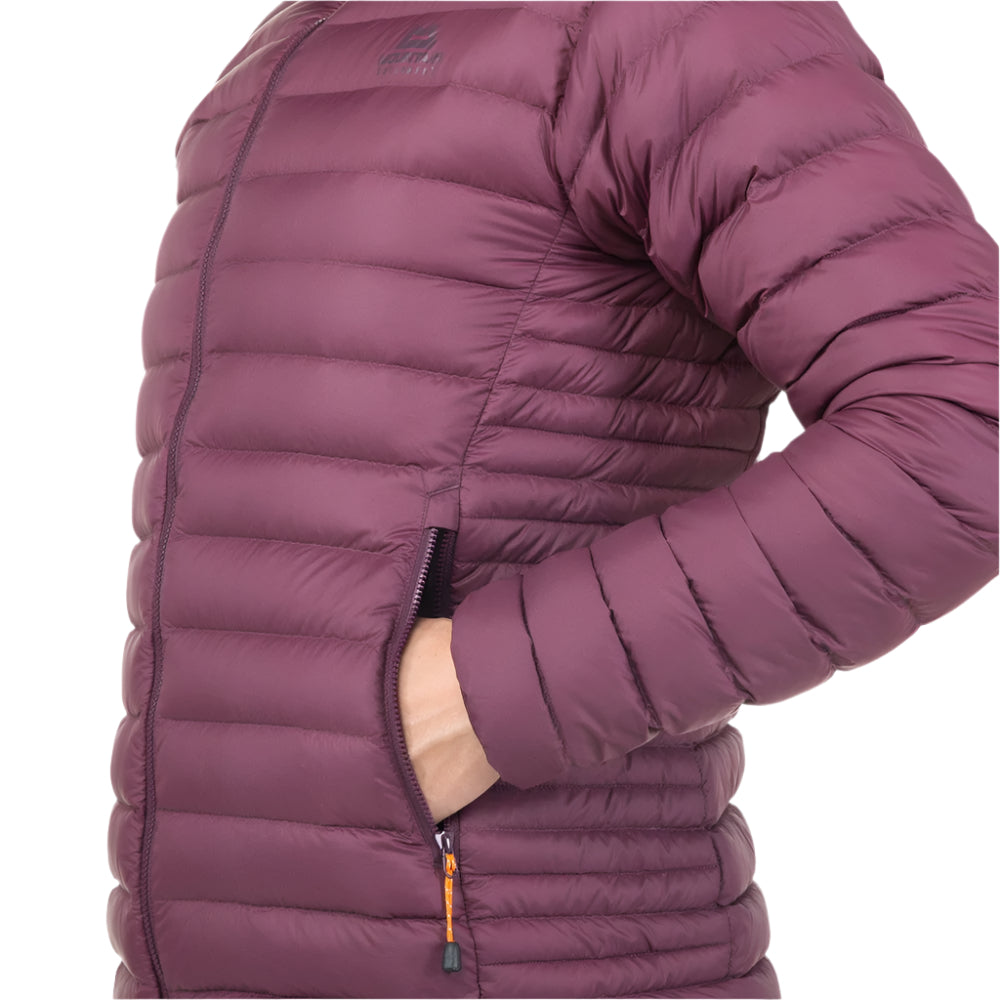 Mountain Equipment Earthrise Women's Jacket in Raisin - side view showing fit and dual tether hem drawcords