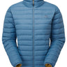Mountain Equipment Earthrise Women's Jacket in Stellar Blue - front view showing 100% recycled down insulation and stitch-through baffle construction