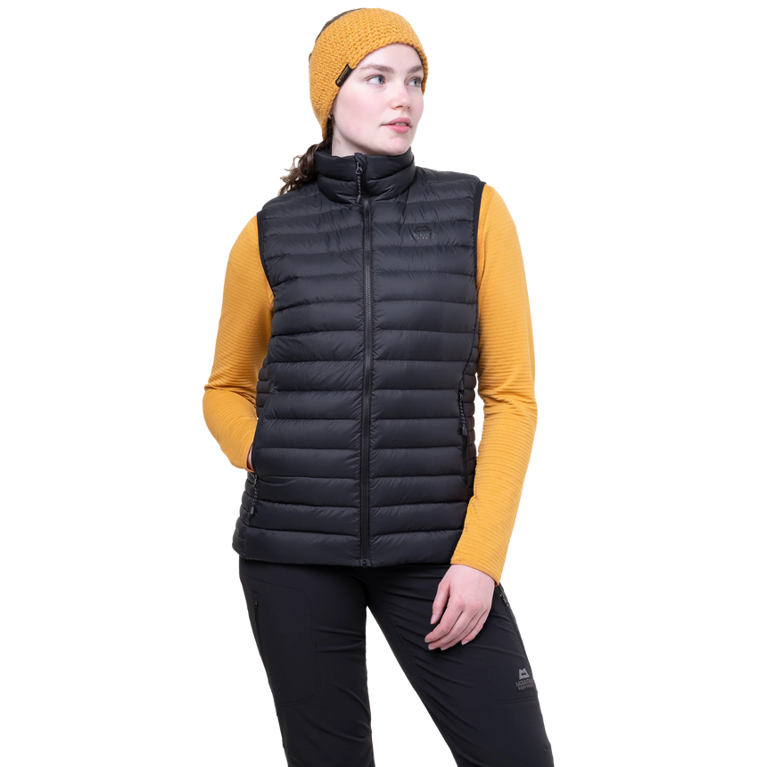 Mountain Equipment Earthrise Women's Vest in Black - back view showing fit and recycled down insulation