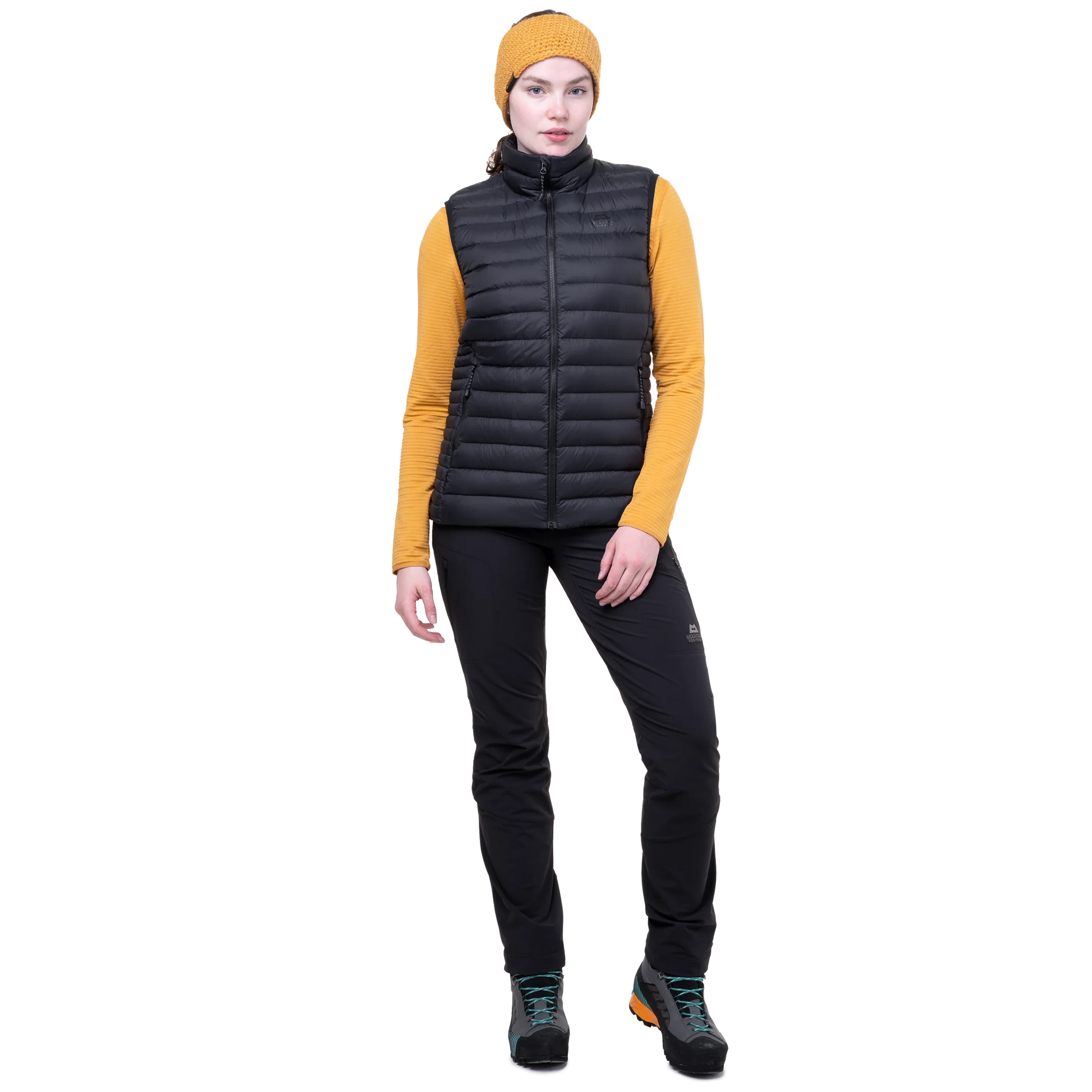 Two-way YKK moulded centre front zip detail on Mountain Equipment Earthrise Women's Vest in Black