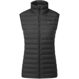 Mountain Equipment Earthrise Women's Vest in Black - front view showing 100% recycled down insulation and stitch-through baffle construction