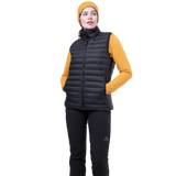 Mountain Equipment Earthrise Women's Vest in Black - side view showing fit and dual tether hem drawcords