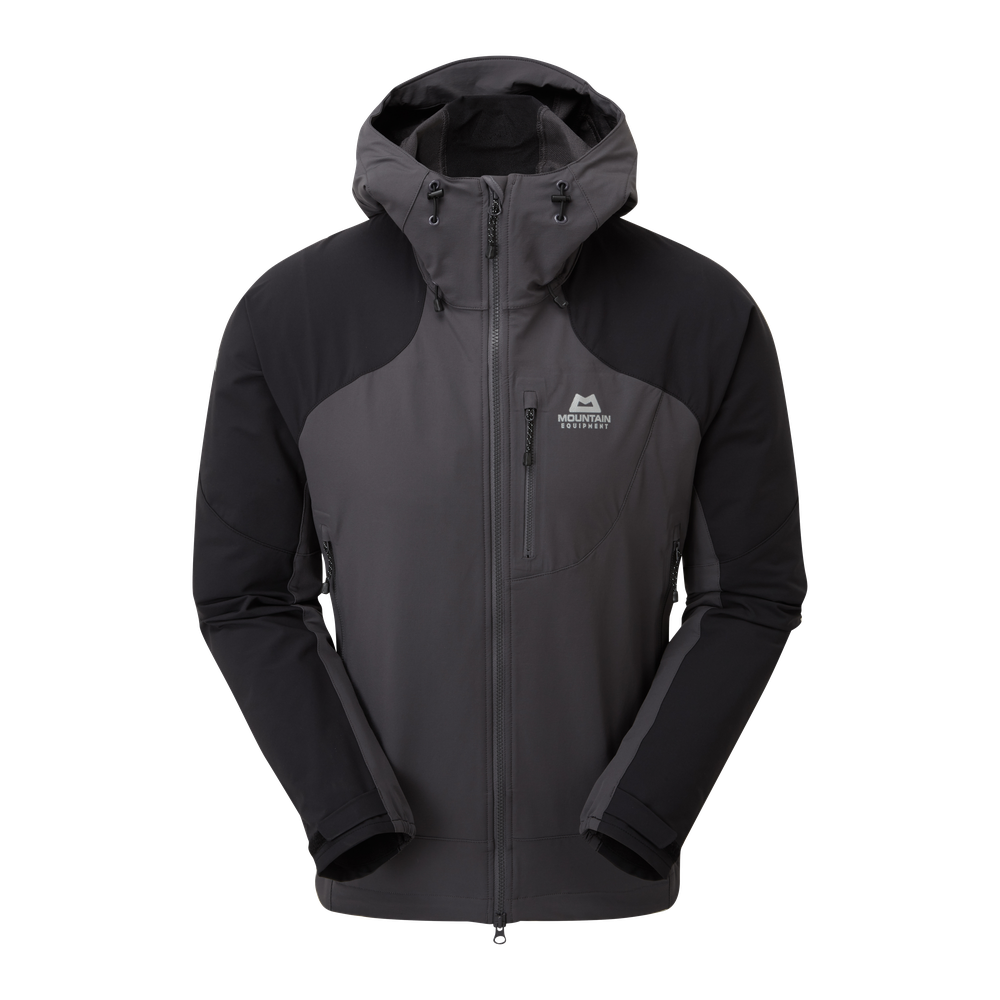 Mountain Equipment Frontier Men's Jacket in Anvil Grey/Black - back view showing articulated pre-shaped sleeves