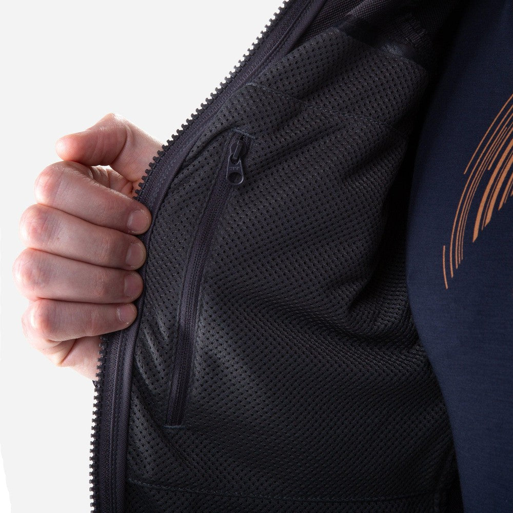 YKK moulded centre front zip detail on Mountain Equipment Frontier Men's Jacket in Anvil Grey/Black