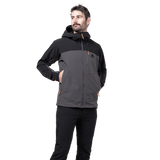 Mountain Equipment Frontier Men's Jacket in Anvil Grey/Black - front view showing EXOLITE 210 softshell fabric and alpine fit