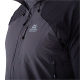 Mountain Equipment Frontier Men's Jacket in Anvil Grey/Black - hood rolled away showing clean neckline