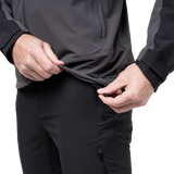 Mountain Equipment Frontier Men's Jacket in Anvil Grey/Black - hood rolled away showing clean neckline