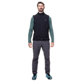 Mountain Equipment Frontier Men's Vest in Black - back view showing over-locked and topstitched construction