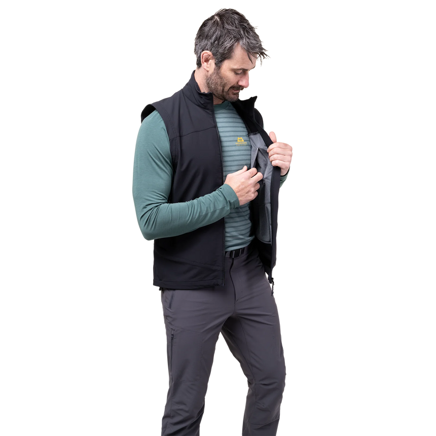 YKK moulded centre front zip detail on Mountain Equipment Frontier Men's Vest in Black