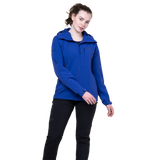 Adjustable cuff with bar tack reinforcement on Mountain Equipment Frontier Women's Jacket in Clematis