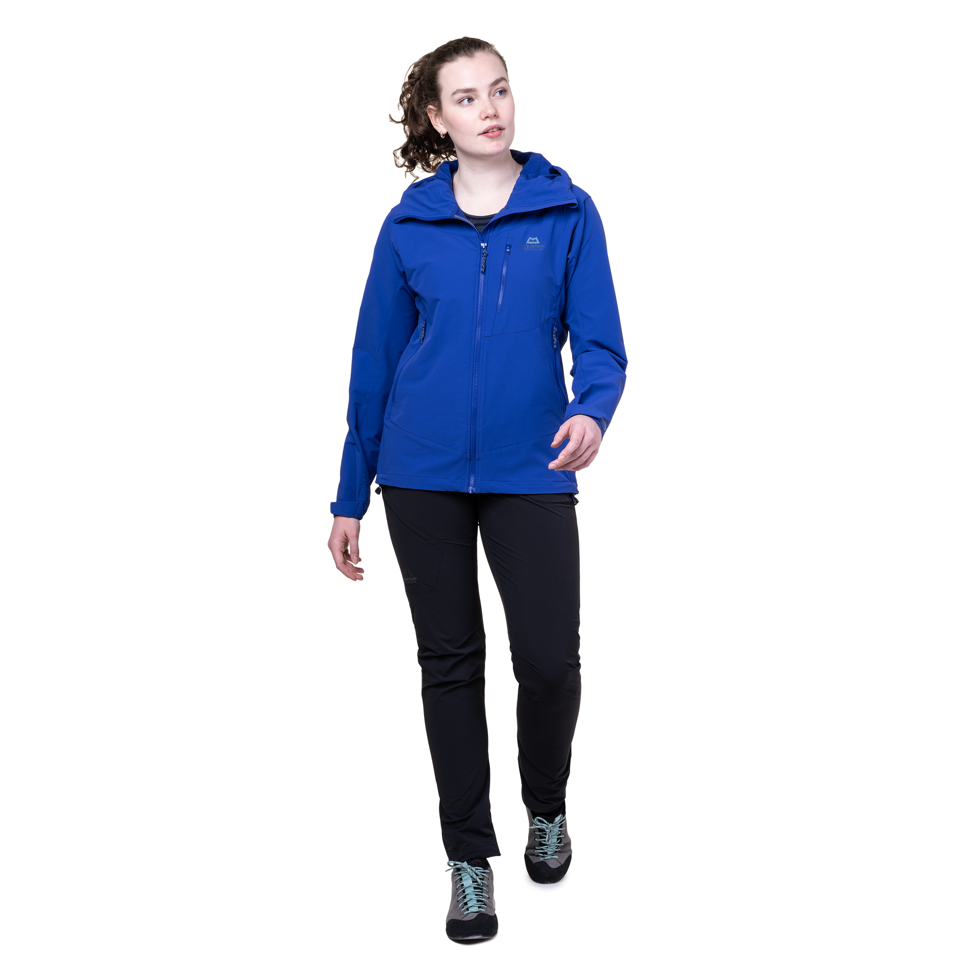 Dual tether hem drawcord detail on Mountain Equipment Frontier Women's Jacket in Clematis