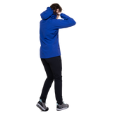 Mountain Equipment Frontier Women's Jacket in Clematis - hood up showing Mountain Helmet Compatible Hood fully adjusted