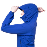 Mountain Equipment Frontier Women's Jacket in Clematis - hood rolled away showing clean neckline