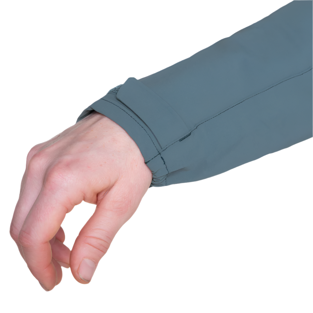 YKK moulded centre front zip detail on Mountain Equipment Frontier Women's Jacket in Indian Teal