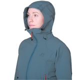 Mountain Equipment Frontier Women's Jacket in Indian Teal - side view showing alpine fit and stitched hem