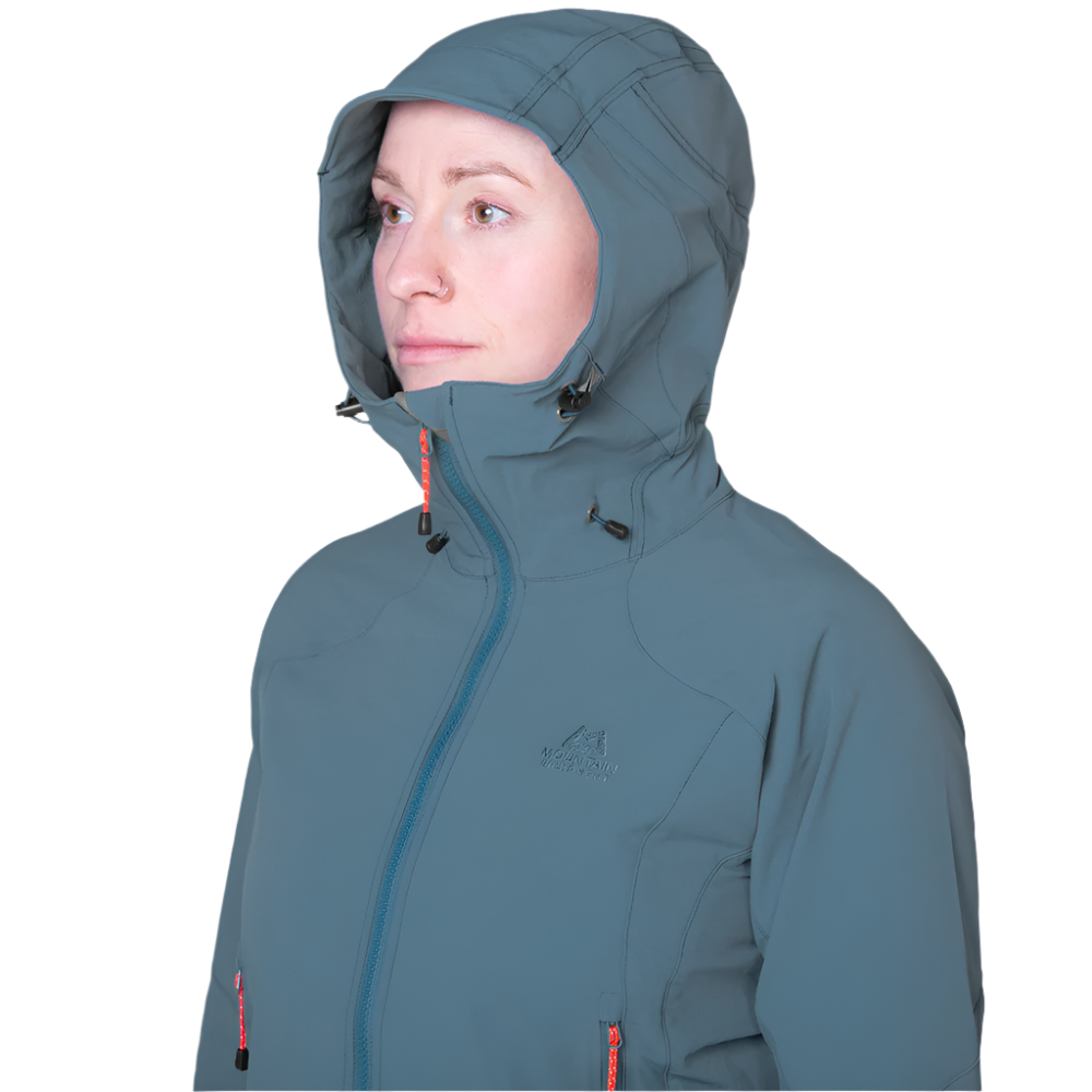 Mountain Equipment Frontier Women's Jacket in Indian Teal - side view showing alpine fit and stitched hem
