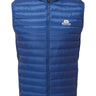Mountain Equipment Frostline Men's Vest in Admiral Blue - front view showing YKK front zip, zipped hand warmer pockets and DRILITE Loft 20D shell