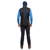Mountain Equipment Frostline Men's Vest in Black worn on model - full length back view showing DRILITE Loft 20D shell and adjustable hem drawcords