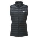 Mountain Equipment Frostline Women's Vest in Black - front view showing YKK moulded front zip, zipped hand warmer pockets and adjustable hem drawcord