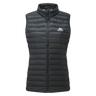 Mountain Equipment Frostline Women's Vest in Black - front view showing YKK moulded front zip, zipped hand warmer pockets and adjustable hem drawcord