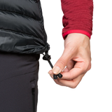 Adjustable hem drawcord detail on Mountain Equipment Frostline Women's Vest in Black