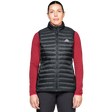 Mountain Equipment Frostline Women's Vest in Black worn on model - front view showing DRILITE Loft 20D shell and stitch-through narrow baffles