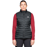 Mountain Equipment Frostline Women's Vest in Black worn on model - front view showing DRILITE Loft 20D shell and stitch-through narrow baffles