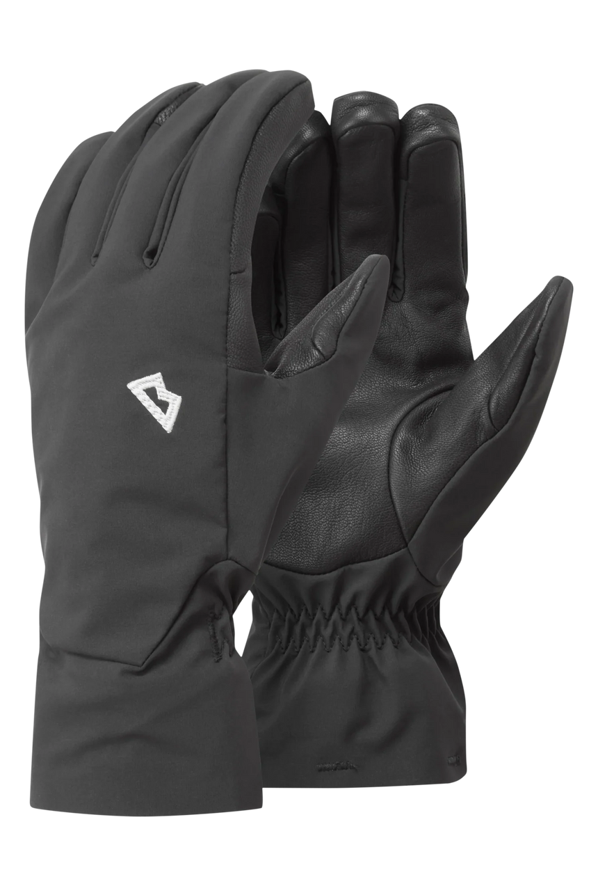 Mountain Equipment G2 Alpine Men's Glove in Black/Black - front view showing EXOLITE XP softshell fabric
