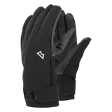 Mountain Equipment G2 Alpine Men's Glove in Black/Shadow - showing EXOLITE XP softshell fabric and goatskin leather palm