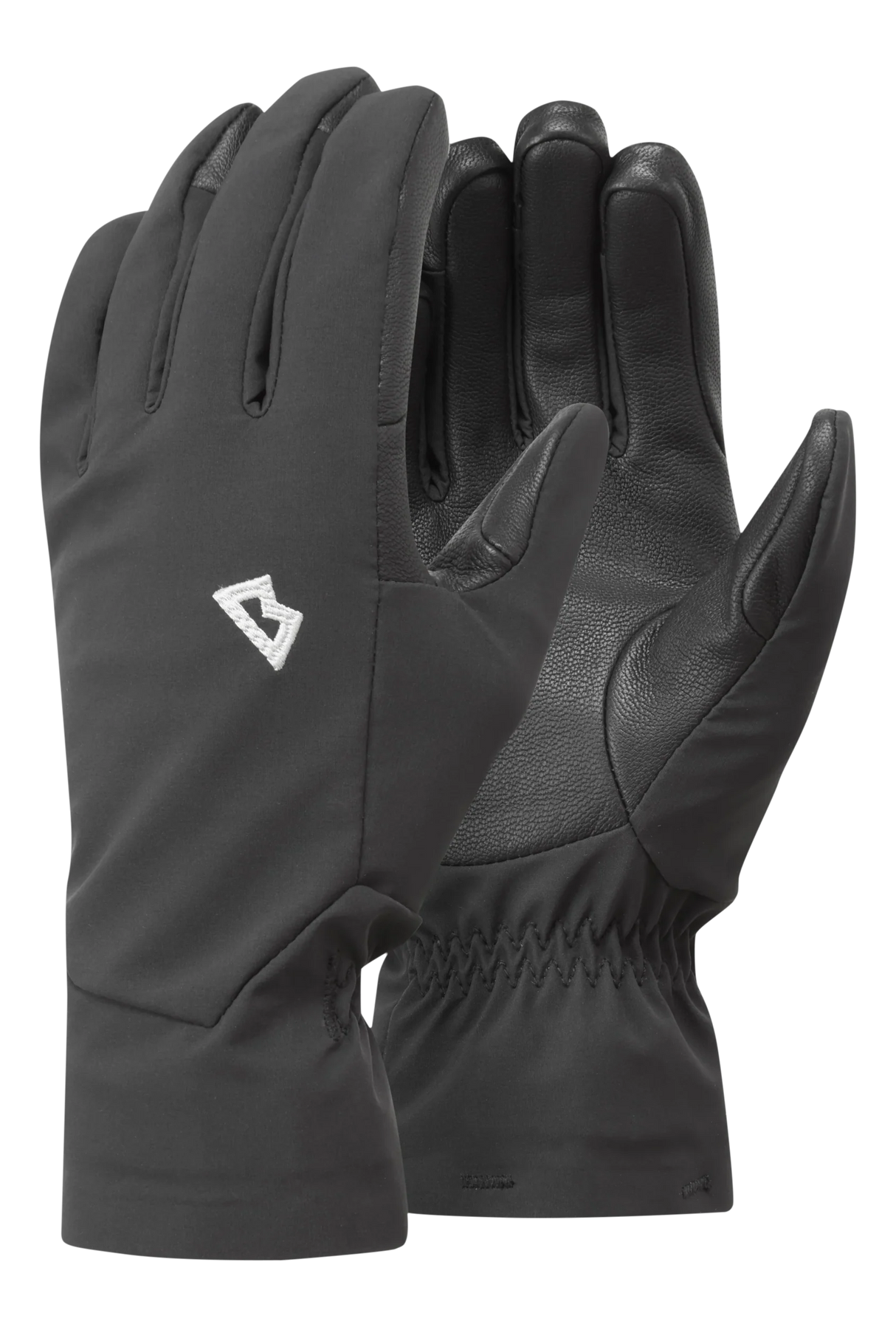 Mountain Equipment G2 Alpine Women's Glove in Black/Shadow - front view showing EXOLITE XP softshell fabric