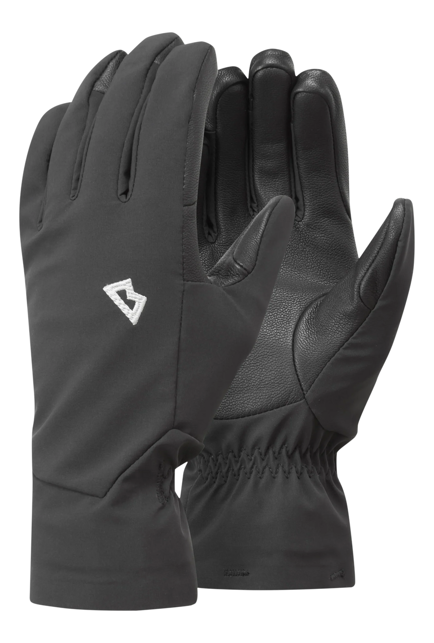 Mountain Equipment G2 Alpine Women's Glove in Black/Shadow - front view showing EXOLITE XP softshell fabric
