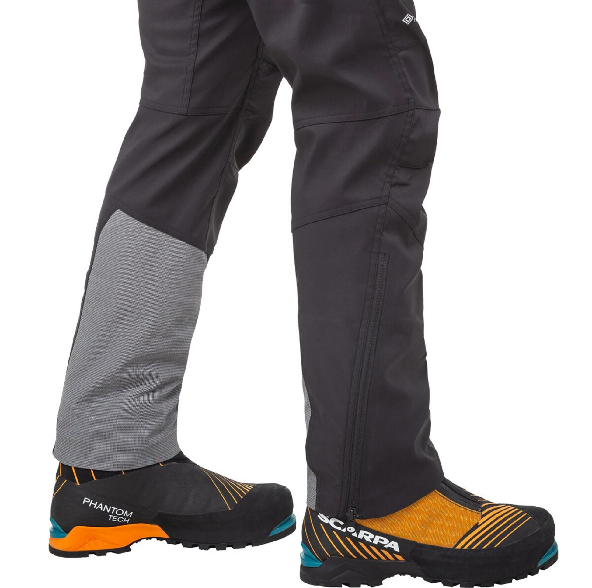 Mountain Equipment G2 GORE-TEX Mountain Men's Pant in Black - right side view showing Mountain Fit