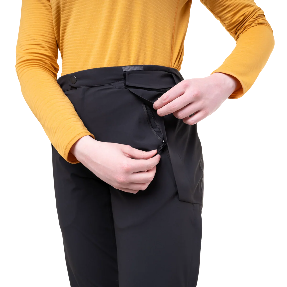 Zipped hand pocket with YKK reversed coil zip on Mountain Equipment G2 Mountain Women's Pant in Black
