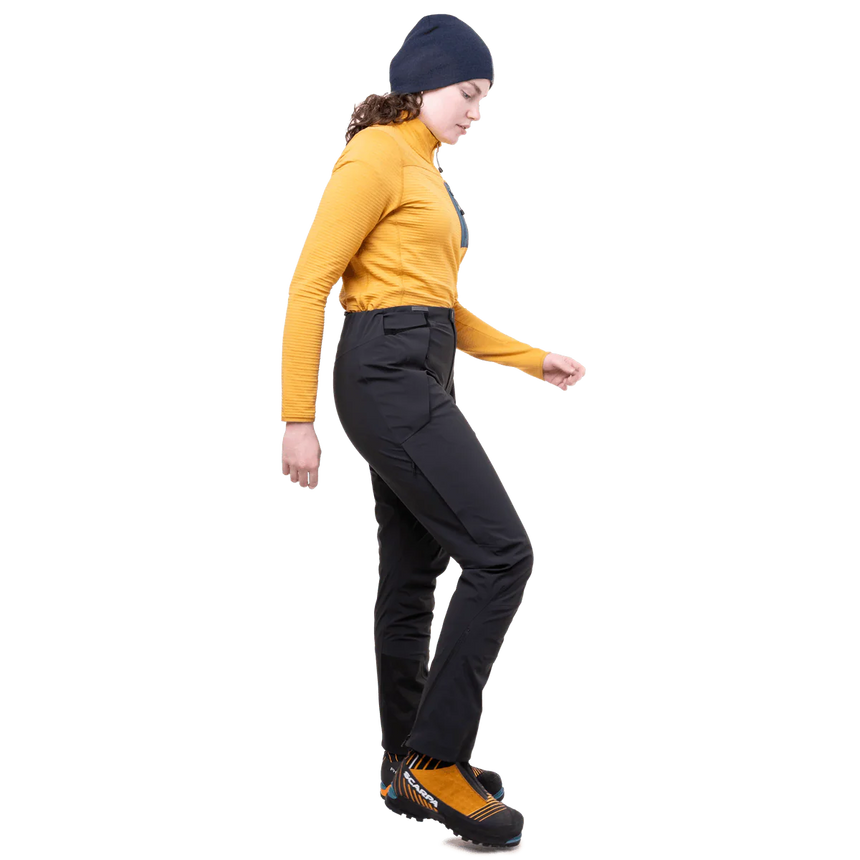 Mountain Equipment G2 Mountain Women's Pant in Black - right side view showing Mountain Fit