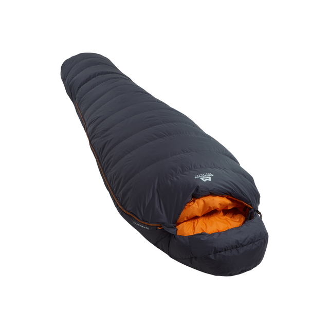 Mountain Equipment Glacier 450 Sleeping Bag in Obsidian - product preview showing 465 g of 700+ fill power duck down and Alpine fit construction