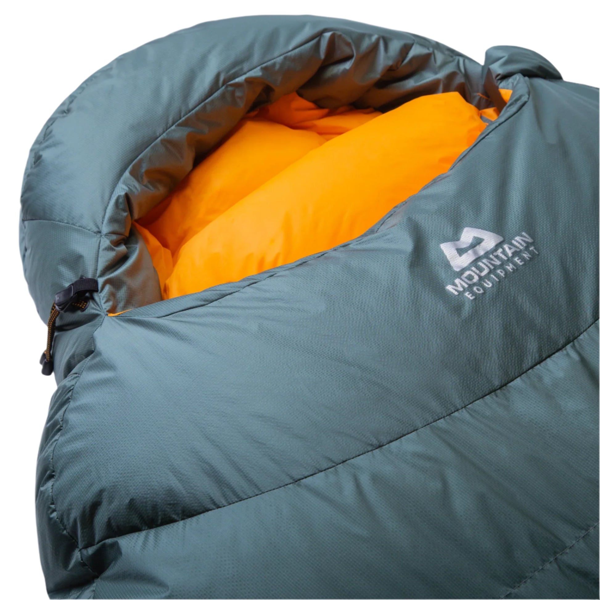 Mountain Equipment Glacier 450 Women's Sleeping Bag in Sage - lifestyle view showing all-round down sleeping bag for mountaineering and lower altitude trekking