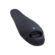 Mountain Equipment Glacier Expedition Sleeping Bag in Obsidian - full length view showing roomy Expedition fit and trapezoid baffle construction