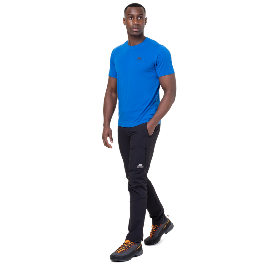 Mountain Equipment Groundup Men's Tee in Atlantic Blue - back view showing lightweight stretchy drirelease TENCEL construction