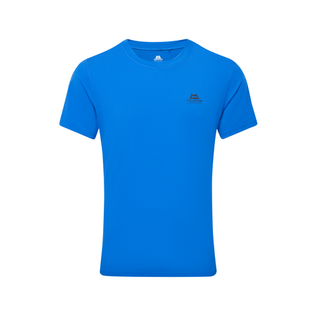 Mountain Equipment Groundup Men's Tee in Atlantic Blue - front view showing slim fit crew neck and drirelease TENCEL fabric