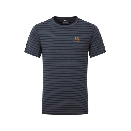 Mountain Equipment Groundup Men's Tee in Cosmos Stripe - front view showing slim fit crew neck and drirelease TENCEL fabric