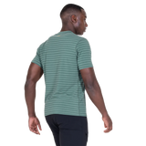 Mountain Equipment Groundup Men's Tee in Fern Stripe - detail view showing crew neck and 175 g/m2 drirelease TENCEL fabric