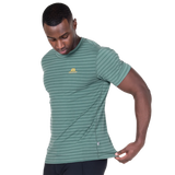 Mountain Equipment Groundup Men's Tee in Fern Stripe - front view showing slim fit crew neck and drirelease TENCEL fabric