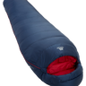 Mountain Equipment Helium 250 Women's Sleeping Bag in Medieval Blue - front view showing recycled Helium 20D outer and Alpine 2.0 fit