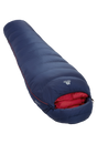 Mountain Equipment Helium 400 Women's Sleeping Bag in Medieval Blue - front view showing recycled Helium 20D outer and Alpine 2.0 fit