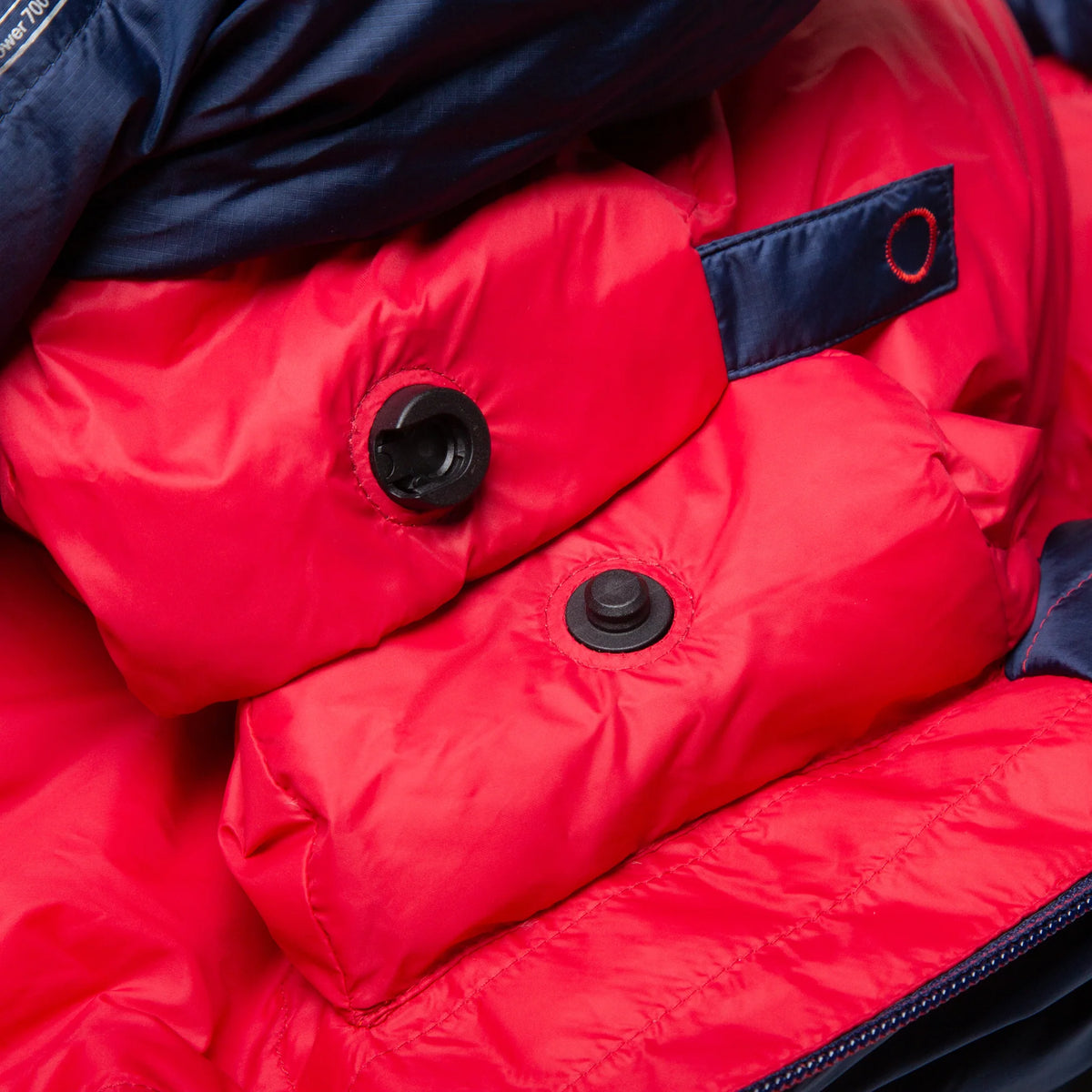 Recycled Supersoft 20D lining detail on Mountain Equipment Helium 800 Women's Sleeping Bag in Medieval Blue showing PFAS-free DWR finish