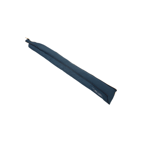 Mountain Equipment Helium Expansion Baffle in Majolica Blue attached to Helium sleeping bag showing 13 cm width expansion