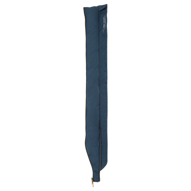 Mountain Equipment Helium Expansion Baffle in Majolica Blue - front view showing recycled Helium 20D outer and YKK zip attachment
